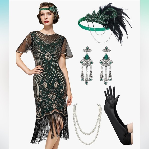 Great Gatsby  Flapper Dress - 1920s Dress With Sleeve - Roaring 20s Costume - Picture 1 of 6